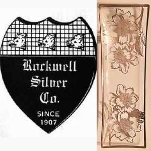 Vintage MCM Rockwell Sterling Silver Overlay Rectangle Peony Flower Glass
Tray